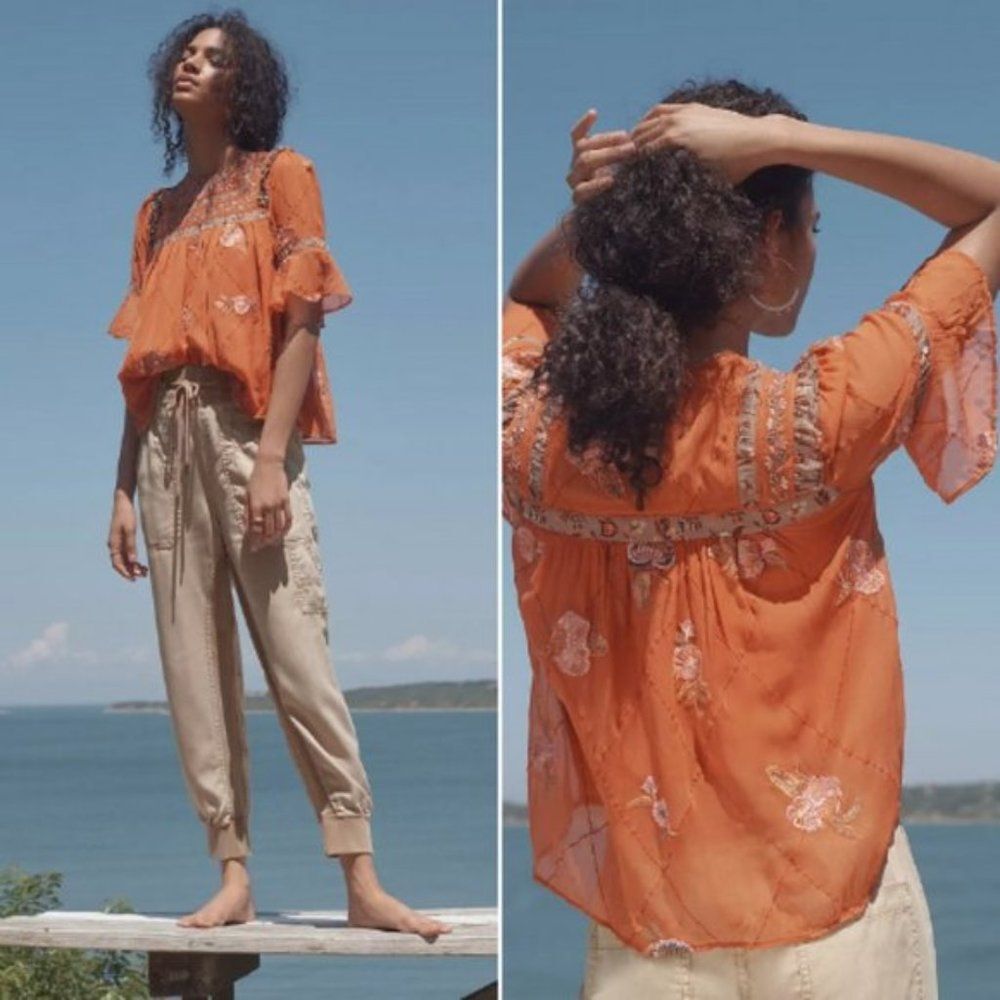NWT Anthropologie Issoire Embroidered Blouse | S